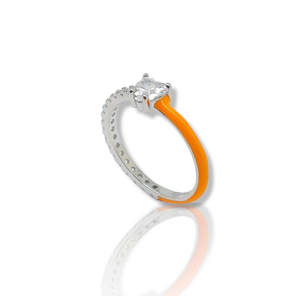 Platinum plated silver  925° ring with orange enamel (code FC002638)